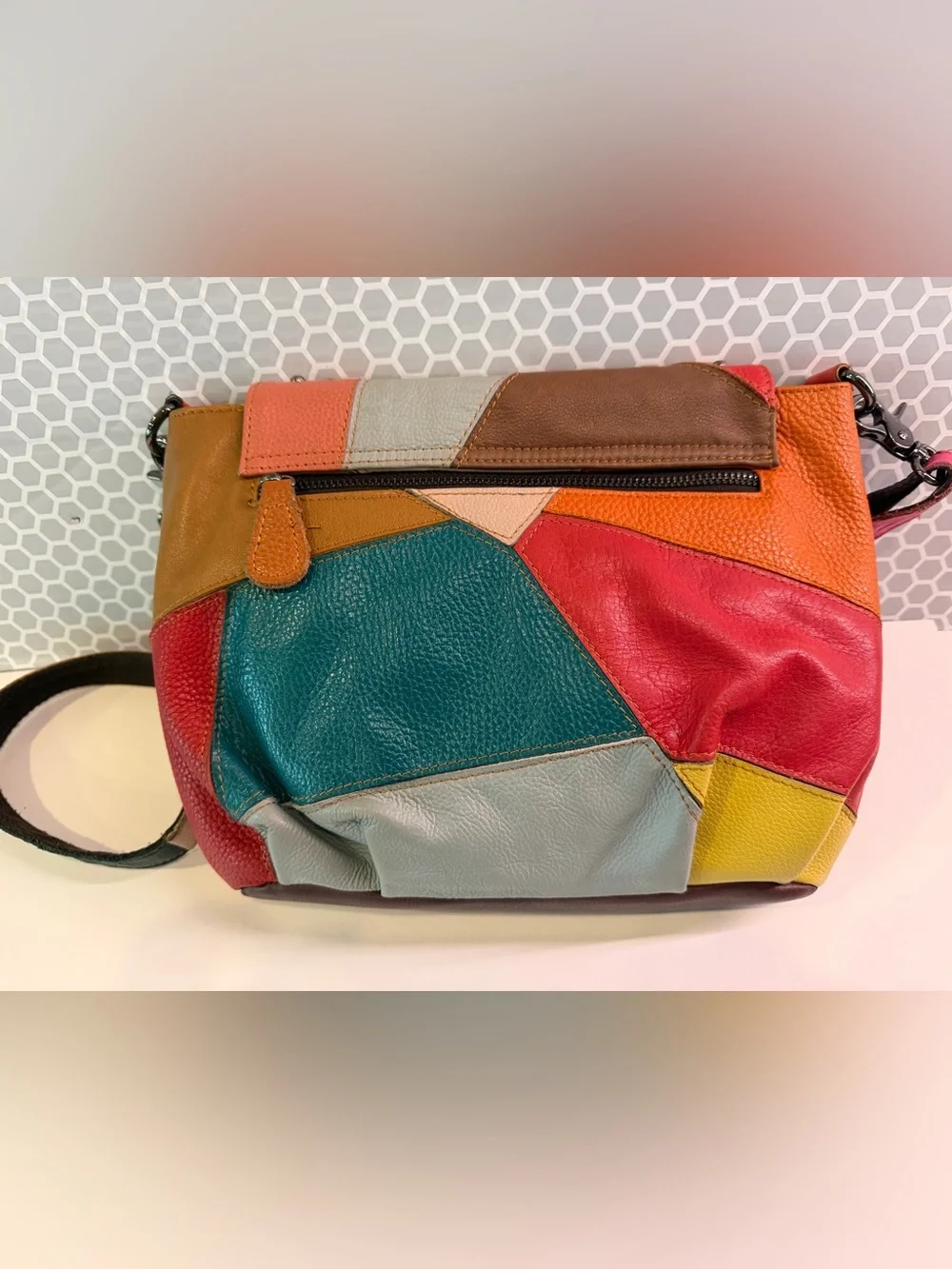 Ameri Leather Multicolor Patchwork Leather Crossbody Bag